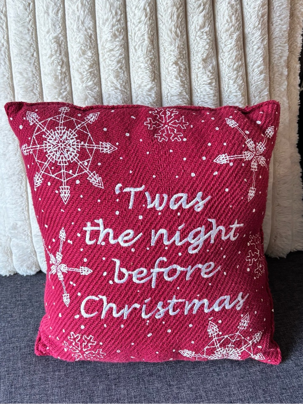 Holiday throw red pillow Twas the night before Christmas 12 x 12 embroidered